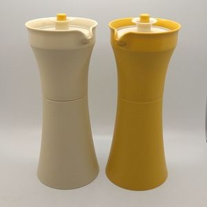 Tupperware Salad Dressing Oil & Vinegar Cruet Container - almond & gold